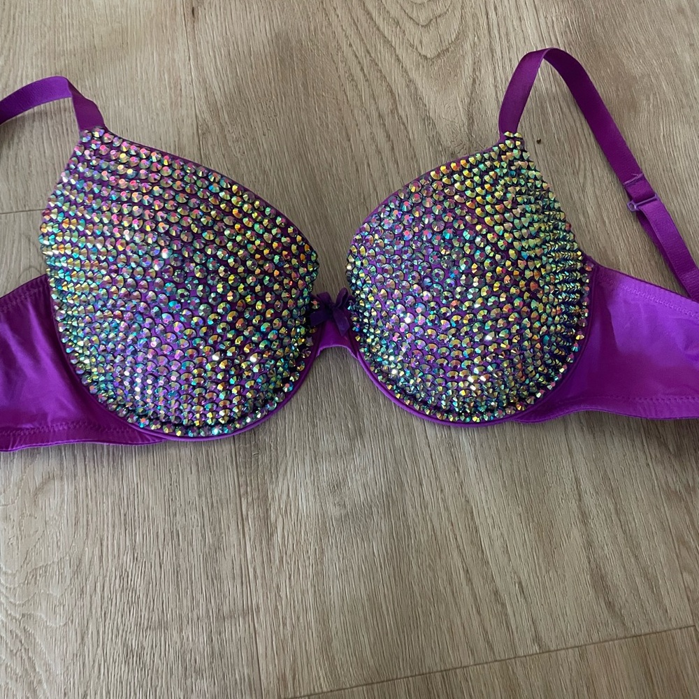 Purple Rhinestone Embellished Bra